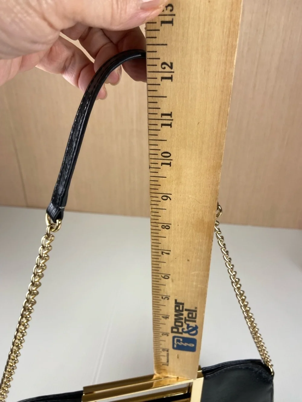 Michael Kors Black Leather Frame Clutch Gold Bar Handle Evening Bag Chain Strap
